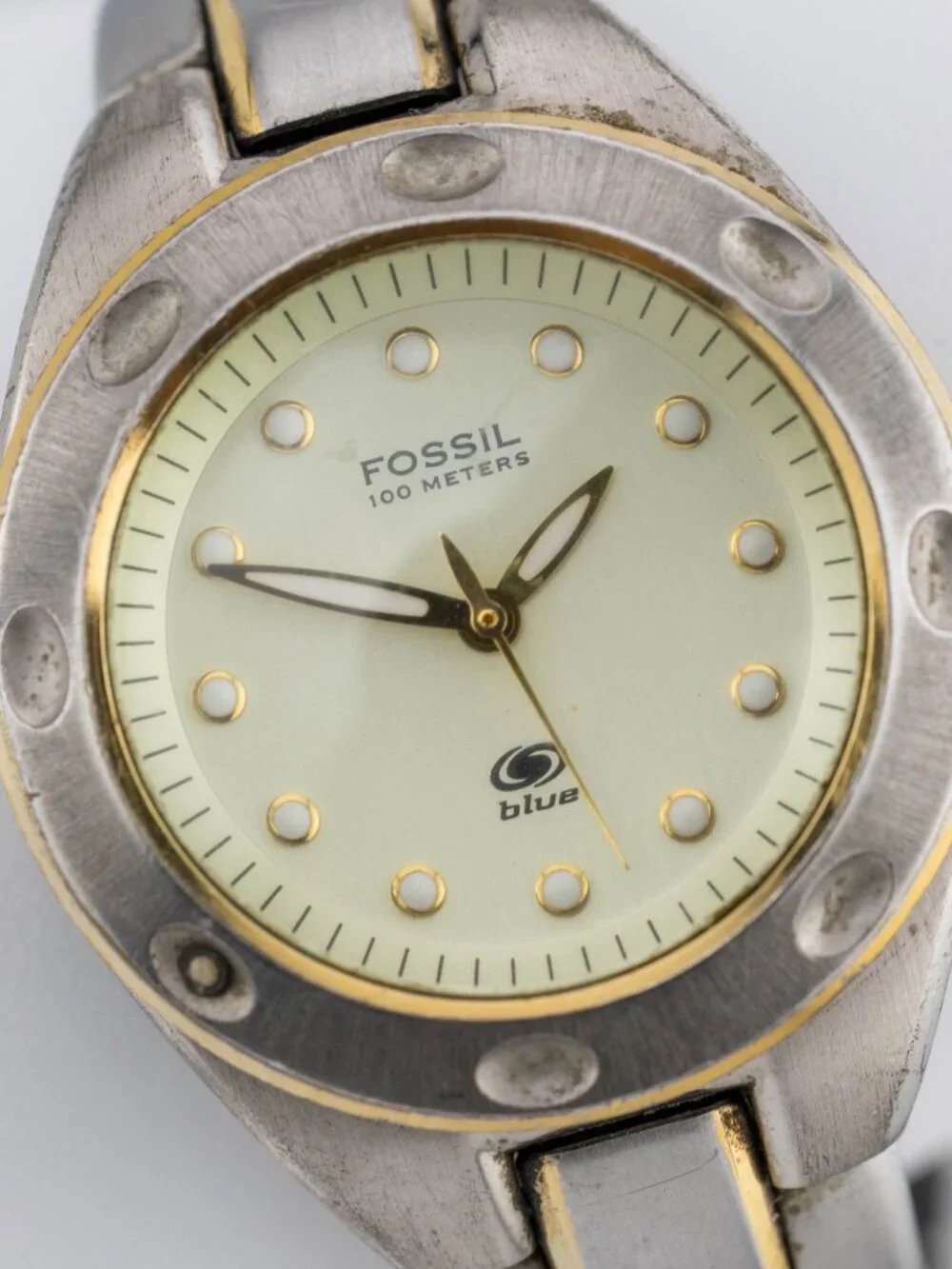Fossil Blue AM-3304 Two-Tone Steel Quartz Analog Women's Watch New Battery